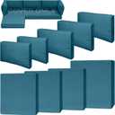 9 Piece Outdoor Patio Waterproof Cushion Covers, Fits 4-Seat Wicker Rattan Sectional Couch Chair Furniture Cover Replacement Set - Fade-Resistant Patio Cushion Covers with Zipper (25.6*25.6*3 inches-9 Pcs, Peacock Blue)