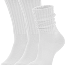 Women's Slouch Crew Socks Retro Solid Scrunch Boot Chunky Ribbed Cozy Cotton Calf Socks 3 Pack Size 5-11, 3 Pack White