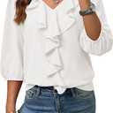 SHEWIN Womens Blouses Dressy Casual 3/4 Length Sleeve Work Shirts Business Casual Tops Spring Outfits for Women 2026 (Medium, White)