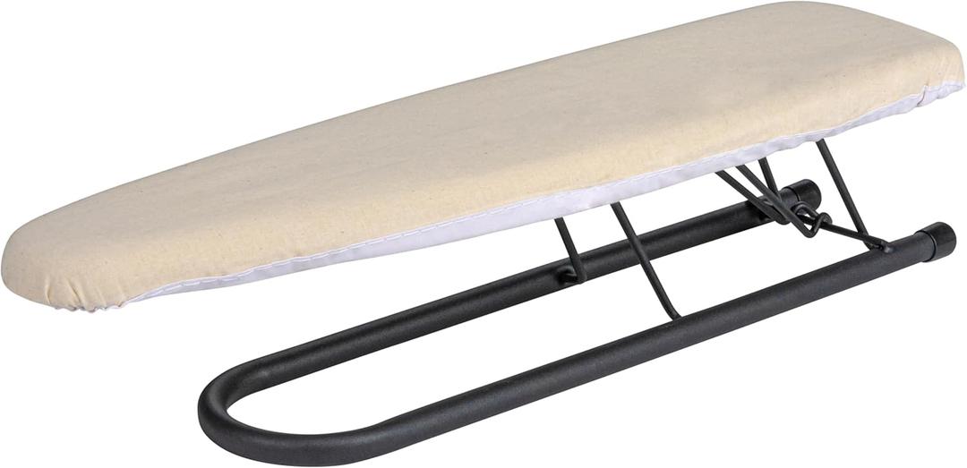 Household Essentials Accessory Sleeve Ironing Board, Plastic top, Foam Pad and Natural Cotton Cover, Heat-Resistant, Compact and Easy to Use, Matte Black Frame,Natural/Matte Black