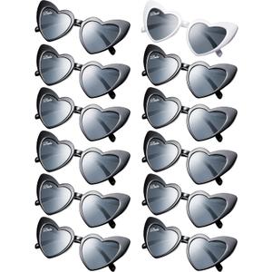 Flutesan 12 Pairs Wedding Bachelorette Party Sunglasses Heart Shaped Bride Glasses for Decor (White, Black)