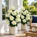 2 Pack Artificial Hydrangea Trees with White Flowers, UV Resistant | Realistic Potted Faux Plants for Indoor and Outdoor Decor, Ideal for Porches, Patios, Living Rooms and Entryways