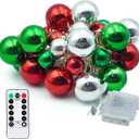 33ct Christmas Ball Ornaments with Lights, Christmas Decorations 8.2 Ft 100 LEDs Globe Ball Lights Outdoor Indoor for Tree urn Filler Flower Nursery Party Garden Yard Gazebo Decor (Red Green&White)