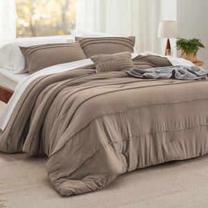 Bedsure Twin Comforter Set - 3 Pieces Pinch Pleat Bed Set, Brown Boho Bedding for All Season, 1 Soft Comforter, 1 Pillowcase, 1 Decorative Pillow