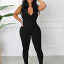 chicyes Women's Sexy Jumpsuits Workout Sleeveless Ribbed One Piece Casual Pants Plus Size Romper Summer Outfits (Black, XL)