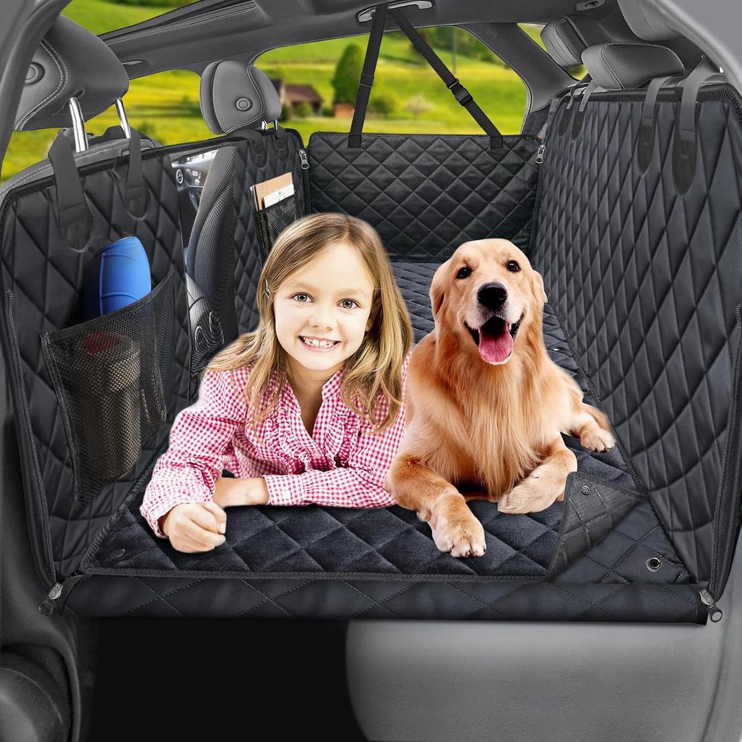URPOWER 2026 Upgraded Back Seat Extender for Dogs - Large Hard Bottom Dog Car Seat Cover Holds 550lbs, Waterproof Dog Hammock Pet Bed with High-Density Foam Non-Slip Backseat Protector