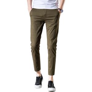 AONGSNNY Men's Cropped Chino Pants Skinny Fit Chinos Khaki Pant (34W x 27L, Army Green)