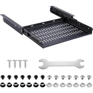 Sliding Under Desk Laptop Mount Shelf with Air Vents 16.3" W x 12" D Metal Under Desk Slide Out Tray Laptop Storage Tray for Home Office Standing Desks Workstations Cabinet Gaming