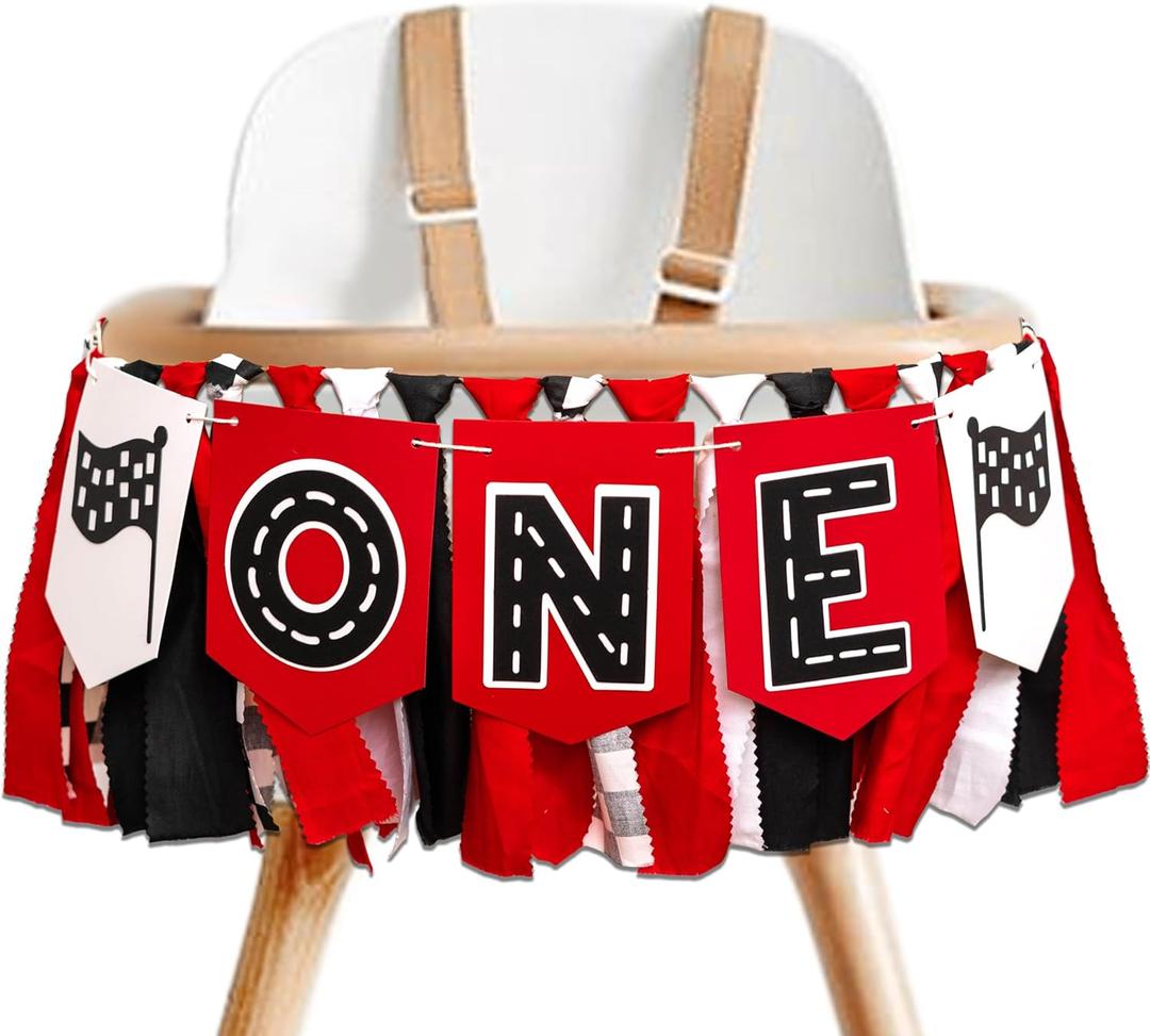 Racing Car ONE High Chair Banner - Racing Car First Birthday Party Decorations For Baby,Fast One Birthday Party Decor