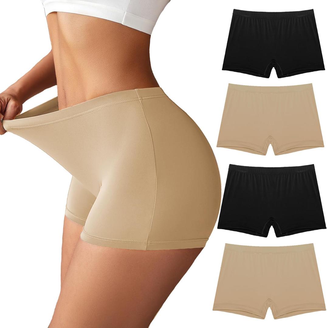 Ekouaer Boyshort Panties Women's Soft Underwear Briefs Invisible Hipster 4 Pack Seamless Boxer Brief Panties Large