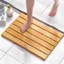 Bamboo Bath Mat - Non Slip Waterproof Wooden Shower Floor Mat for Bathroom, Sauna, Spa, Outdoor Use (Natural, 21.26 x 14.17 x 1.3 Inch), Pack Of 2