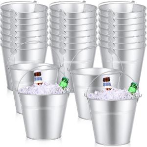 Didaey 24 Pcs Metal Beer Bucket Bulk Ice Bucket Ice Pails with Handle Champagne Soda Party Beverage Chiller for Summer Picnic Pool Wedding Party Supplies Wine Champagne Bar (7.1 x 6.5 x 5.1",Silver)