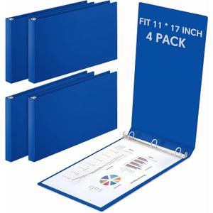 4 Pcs 3 Ring 11 x 17 Inch Landscape Binders, 2 Inch, Light Blue