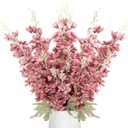 Thiccywoov 12 Pcs Delphinium Artificial Flowers, 33.5'' Long Stem Lifelike Faux Silk Flower Fake Look Real Bouquet for Tall Vase DIY Wedding Party Home Kitchen Arrangement Decor(Dusty Rose)