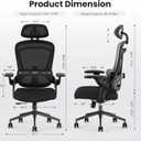 Sweetcrispy Office Chair Ergonomic Desk Chair, 300 LBS Home Mesh Office Desk Chairs with Wheels, 2D Headrest, Up&Down Lumbar Support, Swivel High Back Computer Chair with Flip-up Armrests,Dark Black