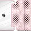 Case for iPad Pro 13 Inch (M5 2025 M4 2024) – [Built-in Pencil Holder], Shockproof & Stylish, Clear Hard Back + Soft TPU Edge, Magnetic Trifold Stand, Auto Wake/Sleep, Pink Polka dot