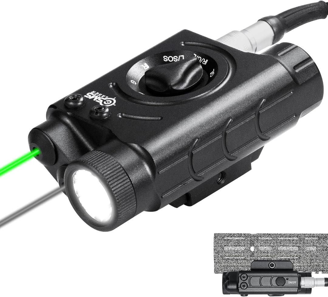 1200 Lumens Tactical Laser Light Combo for Rifle, Weapon Light + Green Laser + IR Laser Compatible with Picatinny/M-LOK Rails, 3-Level Light Brightness Flashlight with Remote Pressure Switch