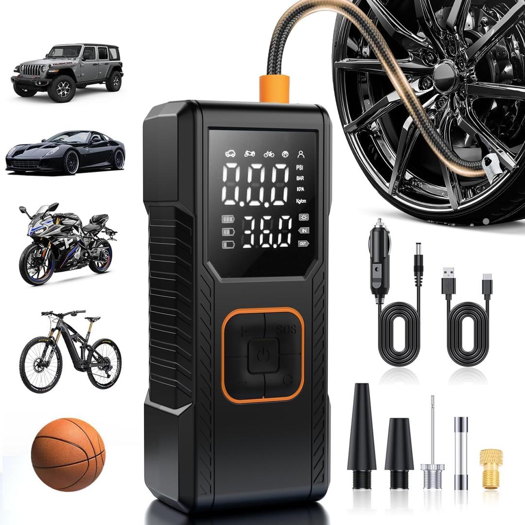 Tire Inflator Portable Air Compressor, 150PSI Cordless/12V DC Air Pump for Car Tires with Pressure Gauge, Auto Shut-Off, 4X Faster Tire Inflator Bike Pump for Car, Motorcycle, Bike, Ball (Small)