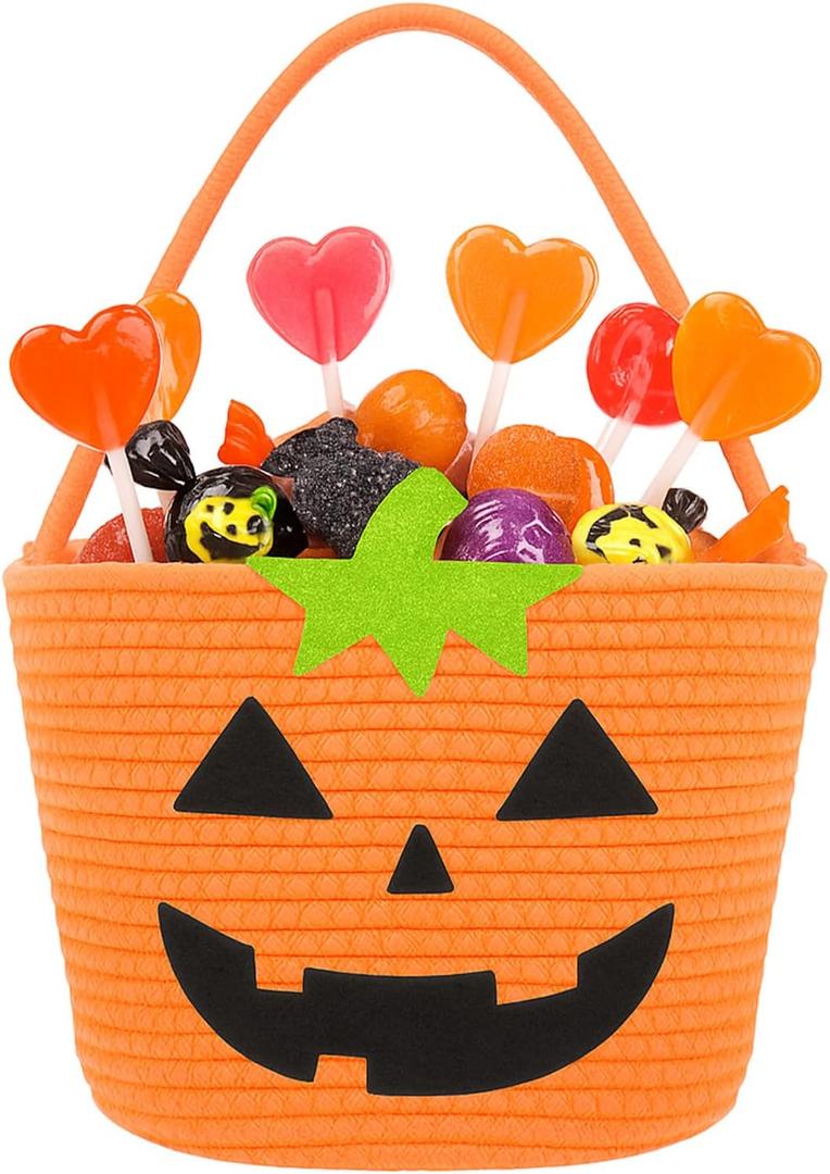 ShellKingdom Halloween Basket, Trick or Treat Basket, Cute Pumpkin Candy Bucket, Halloween Decorations Gift Baskets for Boys Girls