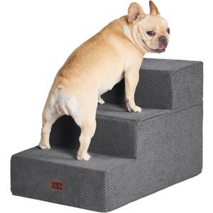 EHEYCIGA Dog Stairs for Small Dogs 16.5" H, 3-Step Extra Wide Dog Steps for Couch Sofa and Chair, Pet Steps for Medium Cats, Non-Slip Balanced Pet Ramp Indoor, Grey