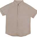 Men's Button Down Shirt Short Sleeve Casual Summer Beach Business Shirt (Beige, XXL)