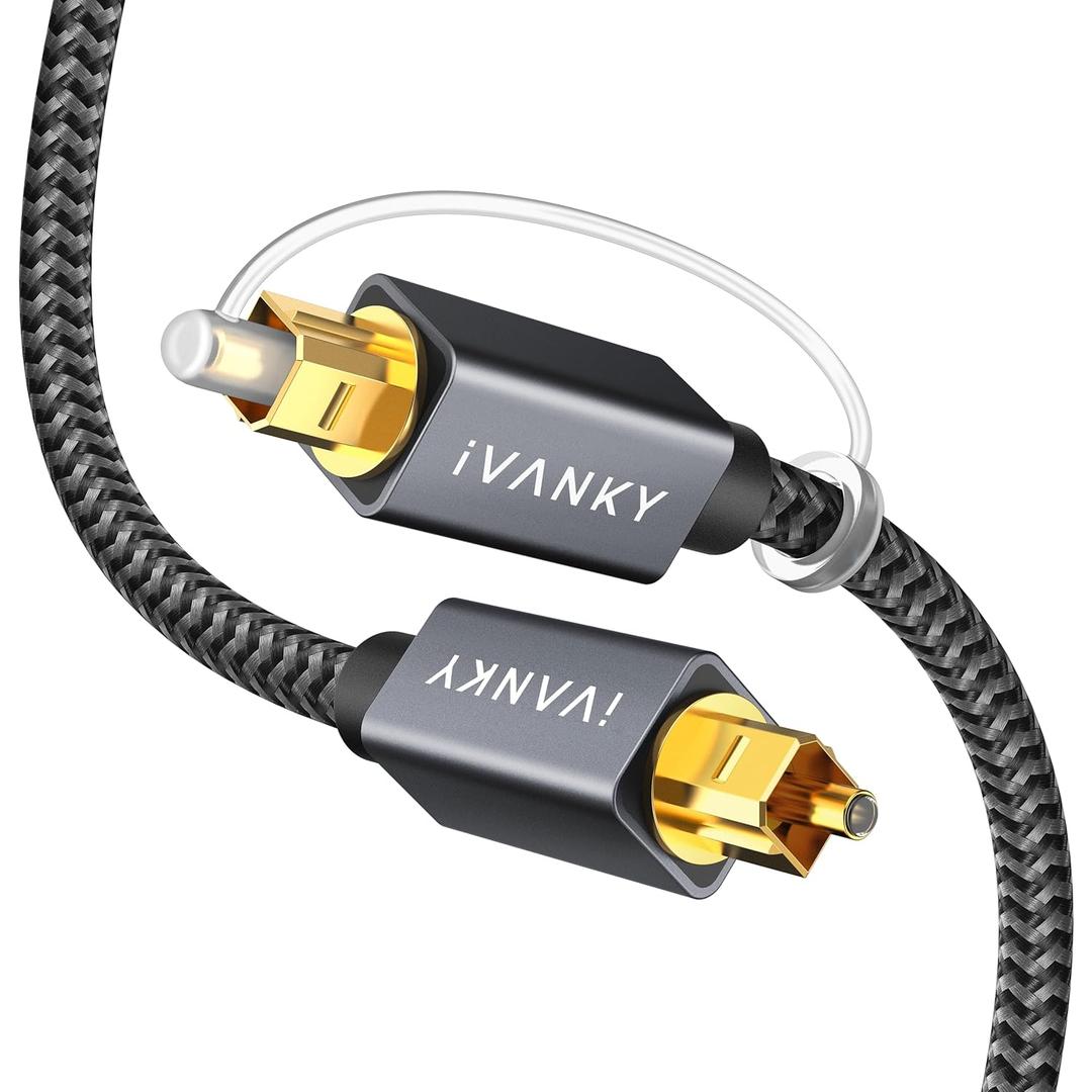 IVANKY Optical Audio Cable, 10ft Toslink Fiber Optic Cord, S/PDIF Digital Optical Audio Cable for Soundbar, Stereo Systems, Home Cinema, Xbox One/PS4/TV, Braided, Gold-Plated Connectors,3M,Grey