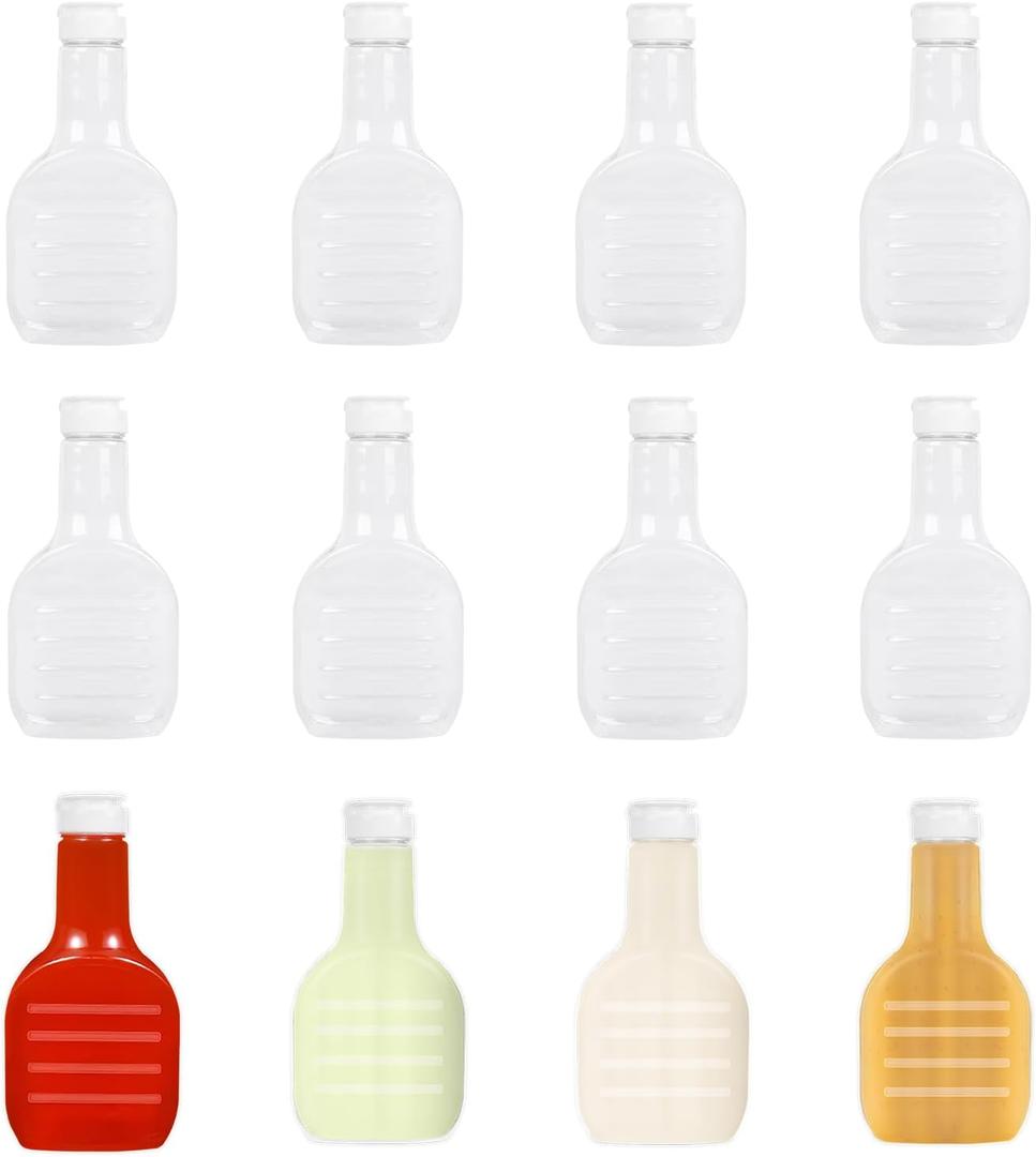 12 Pack 16 oz Clear Plastic Salad Dressing Bottles, Bulk Empty Squeeze Bottles with White Flip Top Caps for BBQ, Condiments, Sauce, Ketchup, Salad Dressing
