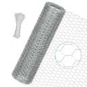 Chicken Wire Fencing, 16 in x 472 in (40cm x 12m) Chicken Wire Mesh Roll, 1 in Mesh Poultry Wire Netting, Anti-Rust Hexagonal Galvanized for Chicken Coop Crafts Garden Fence with 50 Zip Ties