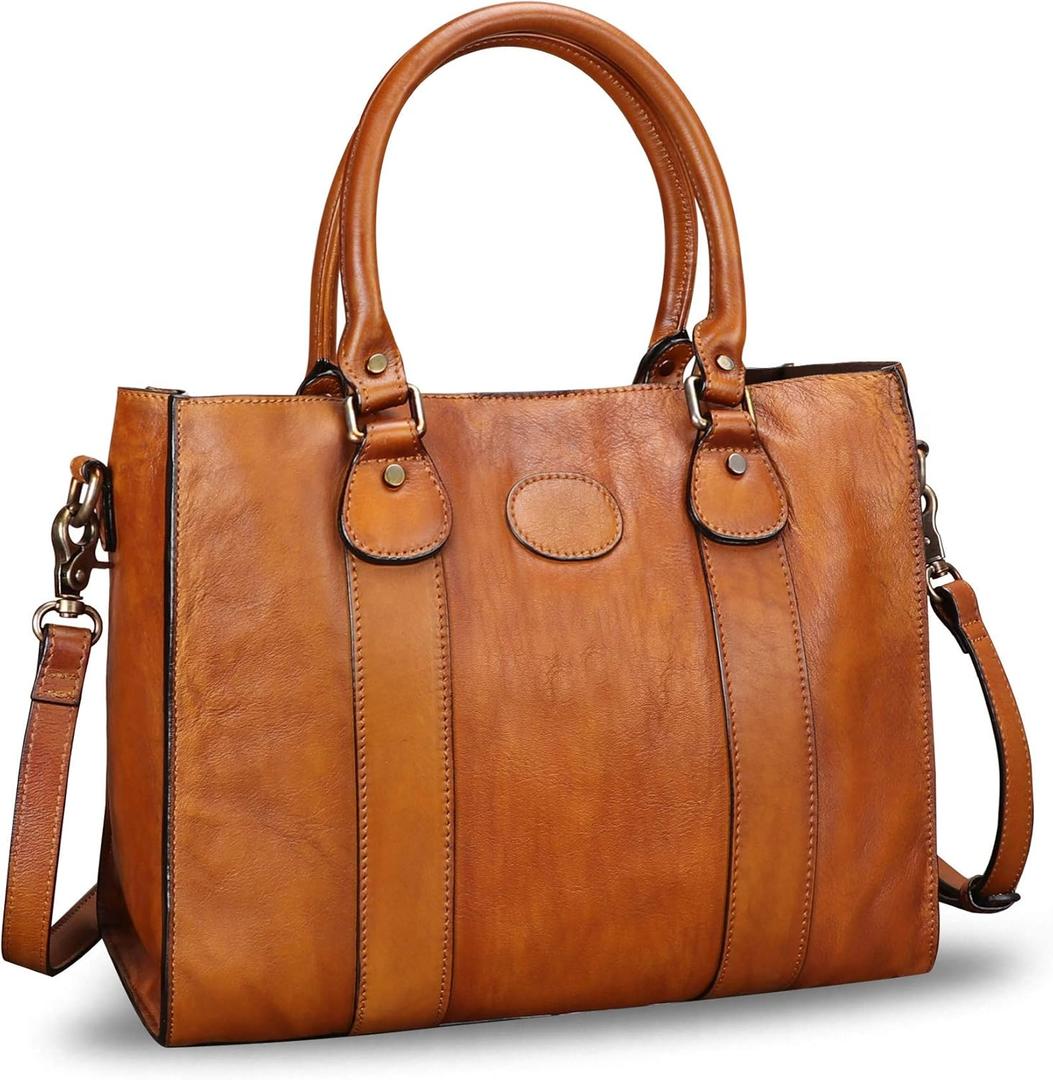 Genuine Leather Satchel Purses Handbags for Women Top Handle Shoulder Bags Lady Crossbody Tote Bag (Brown)