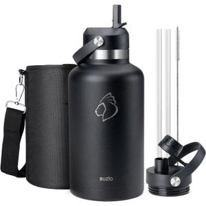 64oz Insulated Water Bottle with Straw Spout Lid, BUZIO Half Gallon Stainless Steel Thermo Flask with Carrying Pouch, Double Wall Vacuum Wide Mouth Leak Proof Tumbler Mug Metal Canteen, Black 64oz Insulated Water Bottle with Straw Spout Lid, BUZIO Half Gallon Stainless Steel Thermo Flask with Carrying Pouch, Double Wall Vacuum Wide Mouth Leak Proof Tumbler Mug Metal Canteen, Black