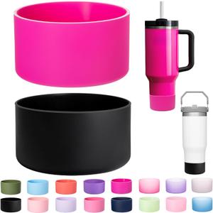 2-Pack Silicone Boot for Stanley 40 30 oz Quencher Adventure Tumbler, IceFlow 30 20 oz, Stanley Cup Protector (Black+Carnation)