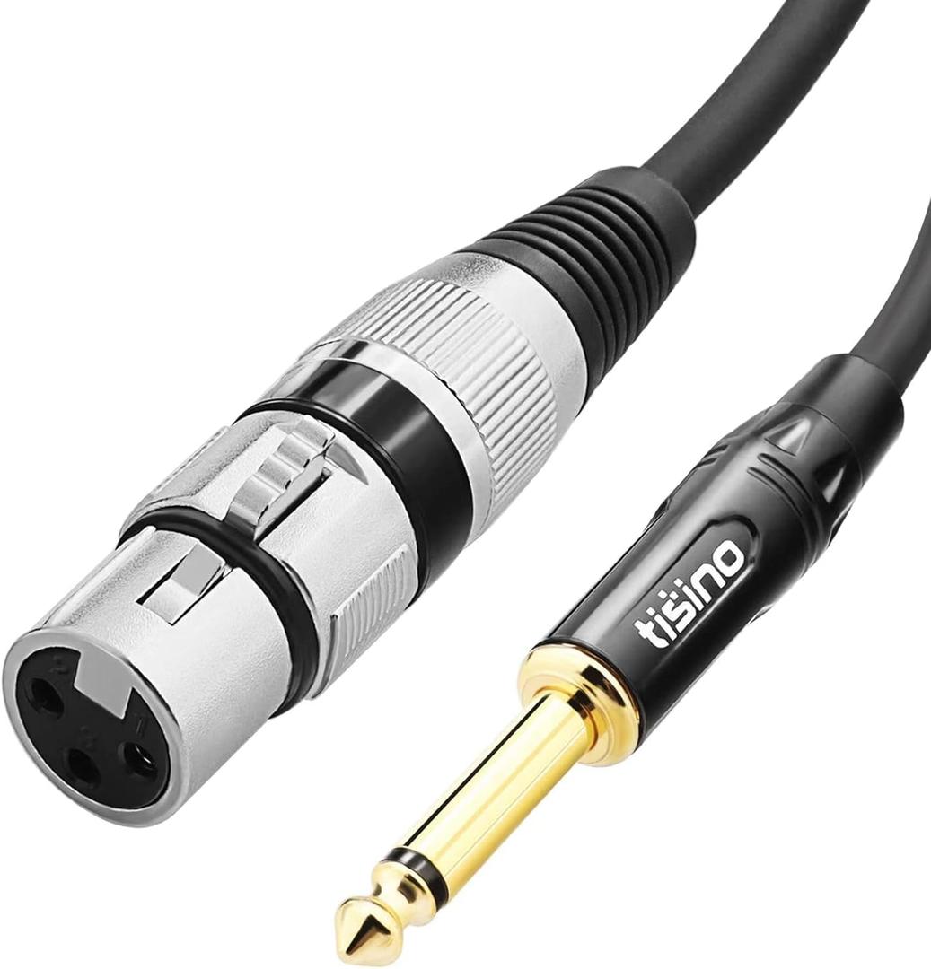 Tisino Female XLR to 1/4 (6.35mm) TS Mono Jack Unbalanced Microphone Cable Mic Cord for Dynamic Microphone - 10 FT/3 Meters