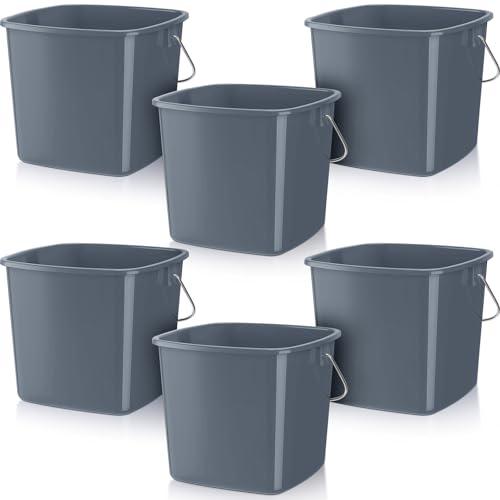 Zhehao 6 Pcs 3 Quart Bucket for Cleaning Small Sanitizer Bucket for Restaurant Square Plastic Pail with Handles for Home, Offices, Commercial Use, Food Service(Gray)