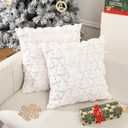 Christmas Pillow Covers 18x18 inch Set of 2,Christmas Pillows Tree White Faux Fur Throw Pillow Covers,Winter Holiday Farmhouse Cushion Case Decoration for Sofa Couch