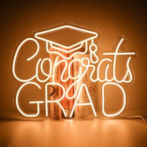 Congrats Grad LED Neon Sign, Graduation Party Decor, 16.512.6 Inch Warm White Grad Light Up Letters, Adjustable Congrats Graduation Sign, Dorm Room Backdrop, Celebration Gift for Class
