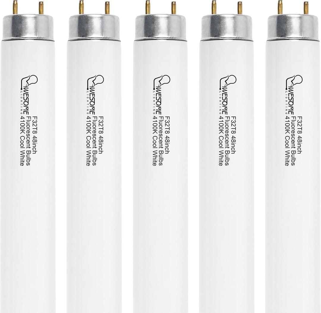 48 Inch F32T8/841 T8 32W Fluorescent Light Bulb, 4100K Cool White, 2800 Lumens, G13 Bi-Pin Base, 4FT T8 Fluorescent Tube Light Bulbs - 5 Pack