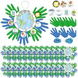 36 Sets 7 Days of Creation Handprint Craft Kit Sunday School Crafts Religious Bible Christian DIY Art Catholic Bulk Religious Gift Decorations for Sunday School VBS Activities Christian Party Favor