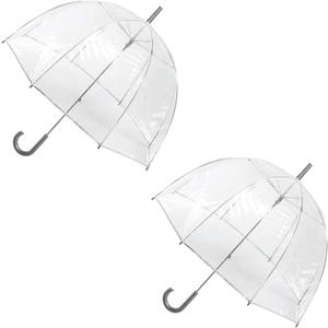 totes Adult Clear Bubble Umbrella with Dome Canopy and Lightweight Wind and Rain Protection (Clear (2 Pack))