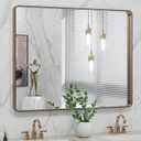 LOAAO 40X30 Bronze Bathroom Mirrors for Vanity, Rounded Rectangle Brushed Bronze Metal Frame Mirror, Anti-Rust, Tempered Glass, Hangs Horizontally or Vertically