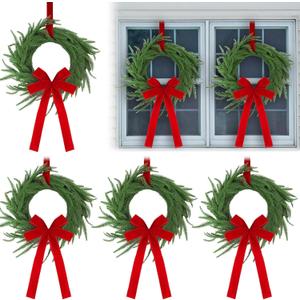 Janinka 6 Pcs Christmas Wreath for Windows 11.8 Inch Christmas Window Decorations Cabinet Wreaths with Red Bow Greenery Artificial Hanging Garlands for Fireplaces Window Home (Norfolk)