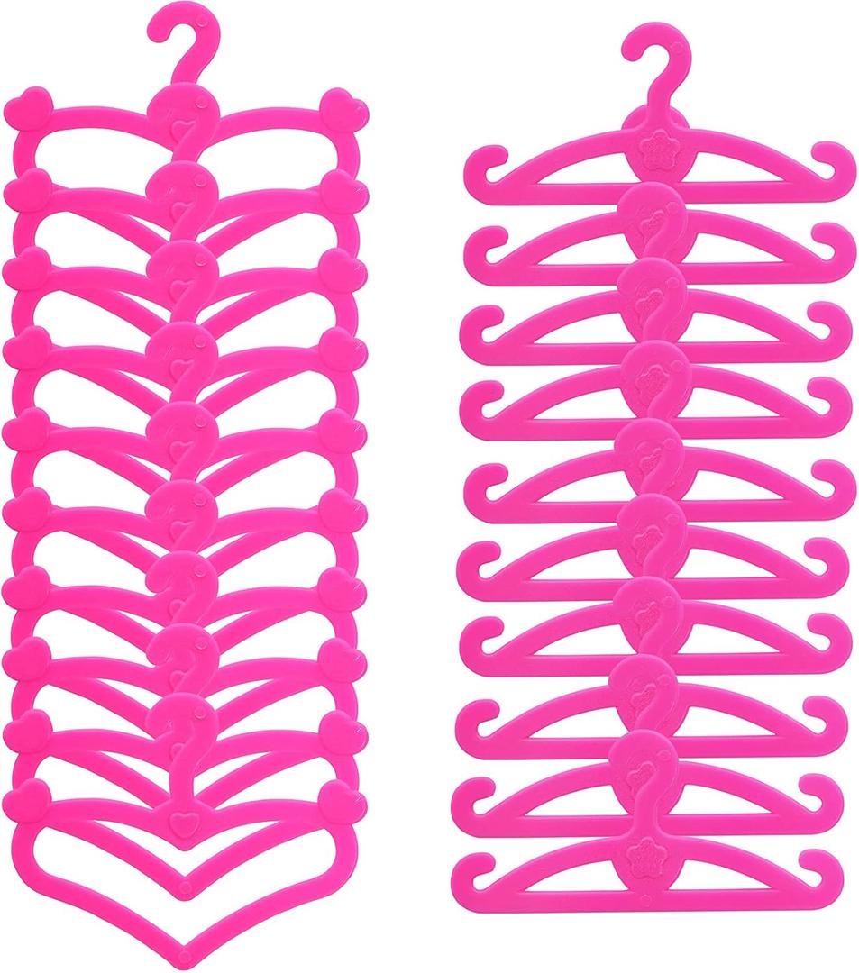BJDBUS 62 Pcs Pink Plastic Hangers for 11.5 inch Doll Clothes Gown Dress Outfit Holders Accessories