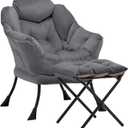 Lazy Chair with Ottoman, Comfy Accent Lounge Chair with Side Pocket, Modern Reading Armchair with Footrest, Upholstered Sofa Chair for Small Spaces, Bedroom, Living Room, Dorm, Darkgrey