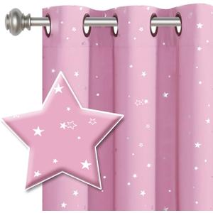 H.VERSAILTEX Blackout Star Curtains for Kids Room Boys Girls Twinkle Silver Stars Thermal Insulated Cute Thick Soft Curtain Drapes, Grommet Top, 1 Panel, 40" W x 63" L, Pink