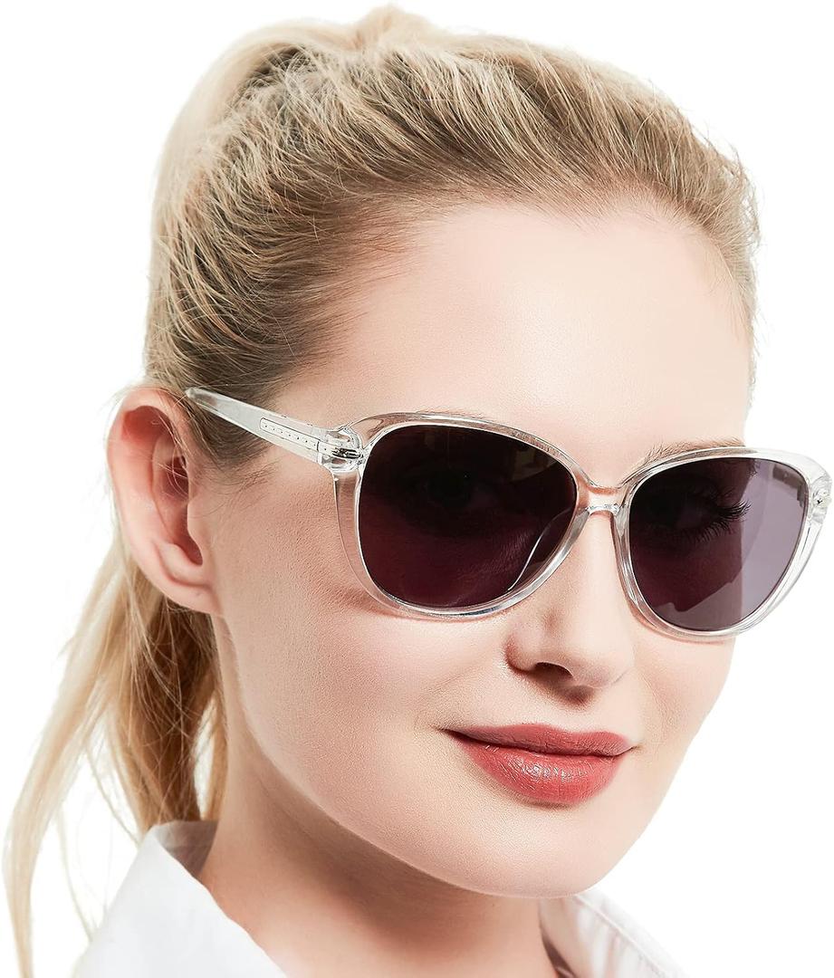 MARE AZZURO Round Reading Sunglasses Women Oversized UV Readers 100 150 200 250 300 350 (Transparent, 2.00)