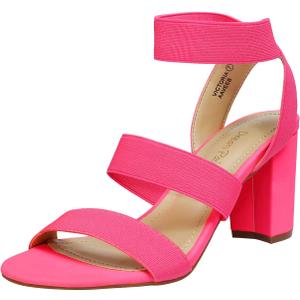 DREAM PAIRS Women's Open Toe High Chunky Elastic Strap Dress Heel Sandals (5.5, Neon/Pink)
