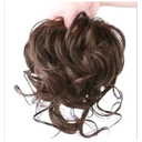100% Human Hair Messy Bun Extension Tail, Messy Hair Bun Hair Scrunchies Extension with Fringe Curly Wavy Chignon for Women Wedding Tousled Updo Hairpiece (Dark Brown)