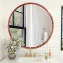 AOAOPQ Wooden Mirror 20" Red Brushed Matte Mirror Ative Hanging Mirror for Bathroom Bedroom, Round Mirror for Wall, Circle Mirror Wall Mounted for Entryway, Living Room (19.7"L x 19.7"W, Red)