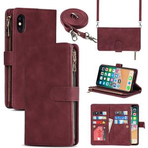 Cavor for iPhone X Wallet Case,for iPhone X Crossbody Case with Strap Stand,Phone Case for iPhone Xs with Card Holder for Women Men,Leather Magnetic Protective Cover,Wine Red