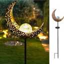 Solar Garden Light Outdoor Decorative, Moon Decor Crackle Glass Globe Garden Stake Metal LightsWaterproof Warm White LED for Pathway, Lawn, Patio, Yard Ornaments for Outside