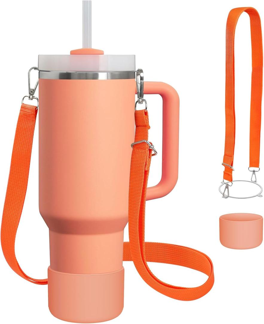 Cup Accessories Set Compatible with Stanley H2.0 & Protour 40oz, Carrier with Strap & Protective Boot, Handle Shoulder Cross Carrying Strap for Women Men (Nectarine, Fit Stanleyy 40oz)